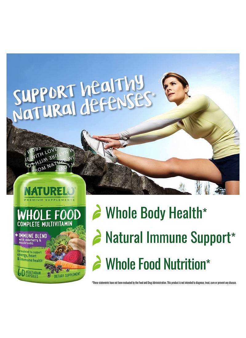 NATURELO - Whole Food Complete Multivitamin And Immune Blend With Elderberry, Mushrooms Formulated To Support Energy.Heart & Immune Health - 60 Vegetarian Capsules - Image 1