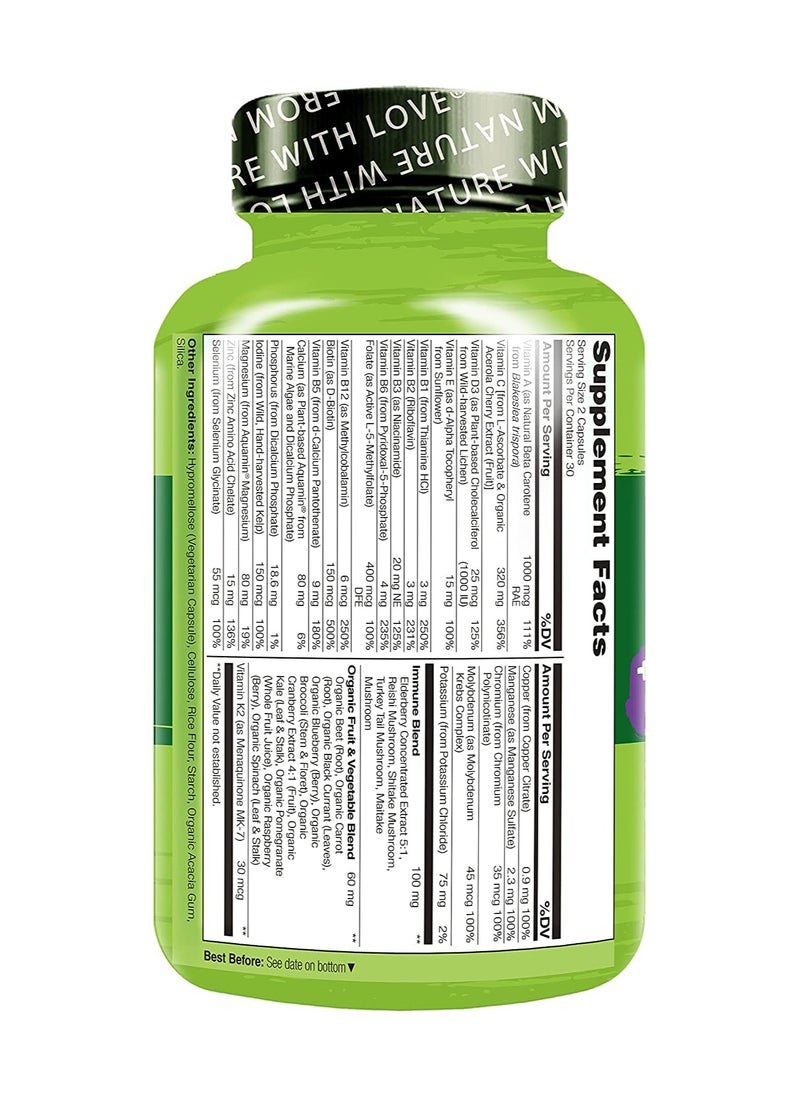 NATURELO - Whole Food Complete Multivitamin And Immune Blend With Elderberry, Mushrooms Formulated To Support Energy.Heart & Immune Health - 60 Vegetarian Capsules - Image 1