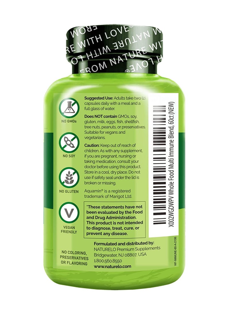 NATURELO - Whole Food Complete Multivitamin And Immune Blend With Elderberry, Mushrooms Formulated To Support Energy.Heart & Immune Health - 60 Vegetarian Capsules - Image 1
