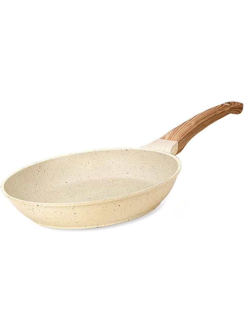 Imported beige frying pan for healthy cooking - elegant wooden handle, perfect heat distribution, high-quality non-stick coating Q - Image 1
