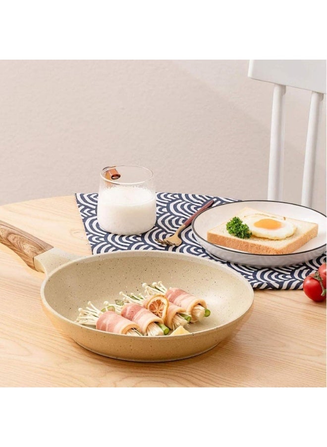 Imported beige frying pan for healthy cooking - elegant wooden handle, perfect heat distribution, high-quality non-stick coating Q - Image 2