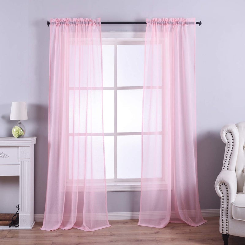 Anjee Light Pink Sheer Curtains 84 Inches Long 2 Panels Set For Girls Bedroom Living Room NurseryRod Pocket Light Filtering Voile Semi Sheer Curtains7Ft Patio Yard Privacy Window Drapes52 X 84 Inch
