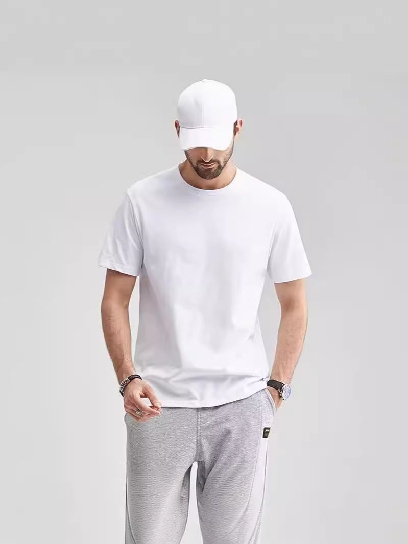 2024 Short-Sleeved T-Shirt Men'S Round Neck Fashionable Base Shirt Solid Color Casual All-Match Half-Sleeved T-Shirt Top - Image 5