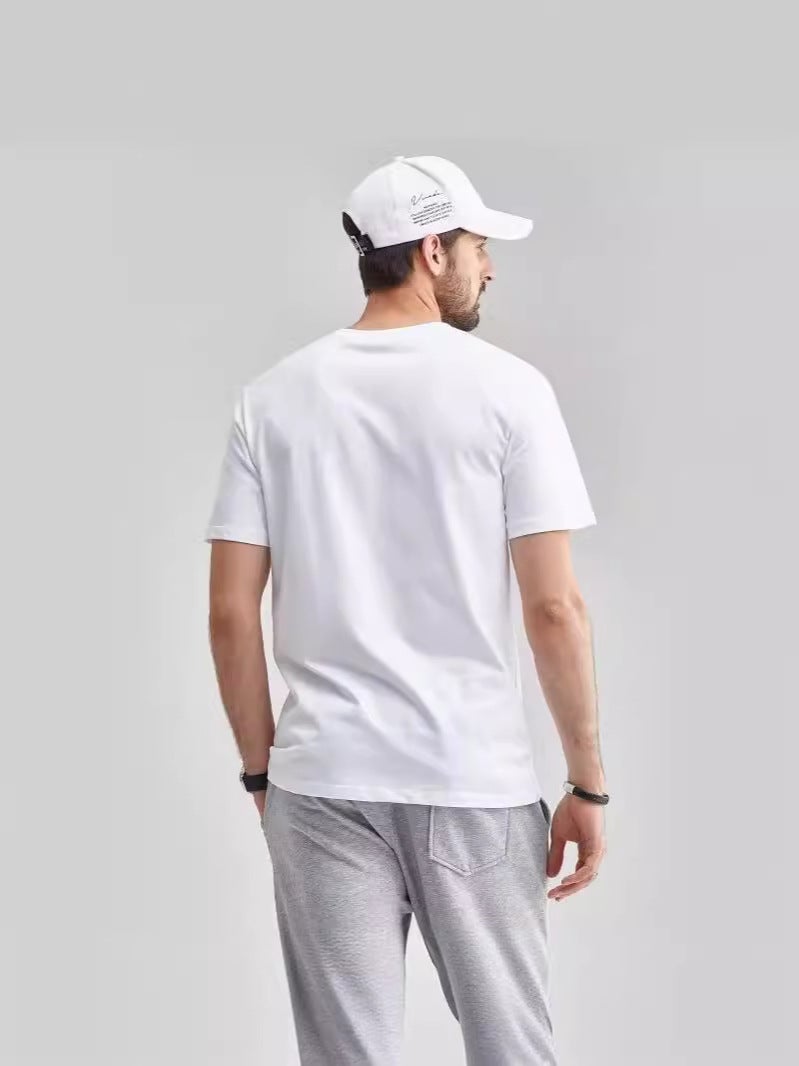 2024 Short-Sleeved T-Shirt Men'S Round Neck Fashionable Base Shirt Solid Color Casual All-Match Half-Sleeved T-Shirt Top - Image 4