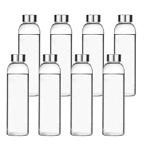 Encheng Glass Water Bottles,16oz Glass Drinking Bottle With Leakproof Stainless Steel Cap,Reusable Juice Bottles Beverage Drinkware,To Go Travel Bottles For Drink,Sauce,8Pack - Image 1