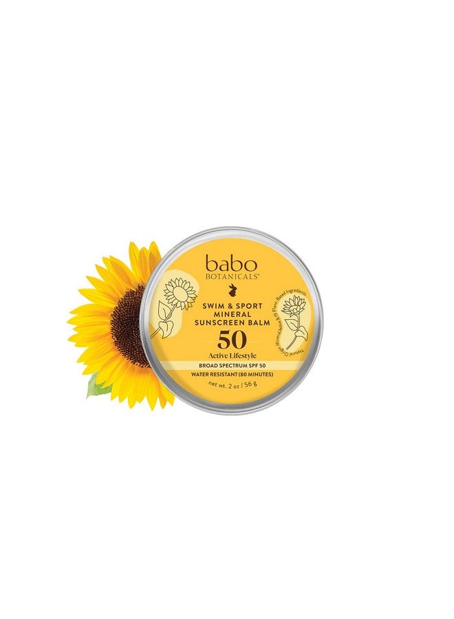 Babo Botanicals Swim & Sport Mineral Sunscreen Balm Spf50 Natural Zinc Oxide For Face & Body For All Ages Dermatologist Tested Crueltyfree Fragrancefree Water Resistant - Image 1
