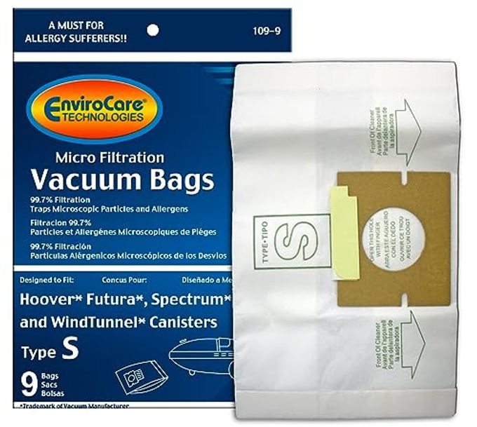 ENVIROCARE Replacement Micro Filtration Vacuum Cleaner Dust Bags made to fit Hoover Style "S" Futura, Spectrum, Power Max Canister Vacuum Cleaners 9 pack - Image 1