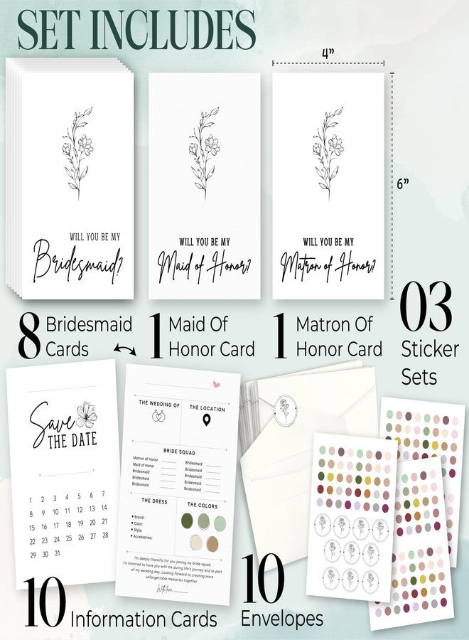 STOFINITY Will You Be My Bridesmaid Card - 8 Bridesmaid Proposal Card, 1 Will You Be My Maid Of Honor Card, 1 Will You Be My Matron Of Honor Proposal, Bridesmaid Proposal Gifts Ideas and Stickers - Image 2
