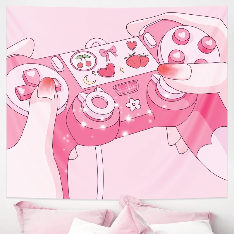 Pecfamly Cutecore Room Decor  Pink Anime Tapestry  Kawaii Posters  Gamer Girl Room Decor  Gaming Tapestry