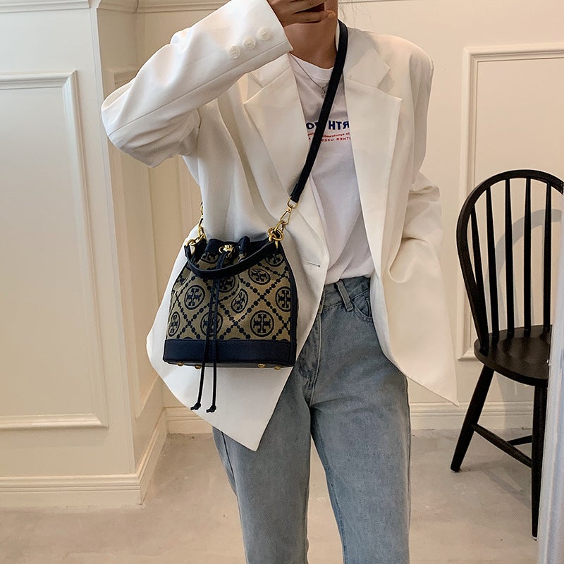 Bag Women'S Fashion Old Flower Vintage Drawstring Bucket Bag Elegant All-Match Texturized Shoulder Crossbody Women'S Bag - Image 5