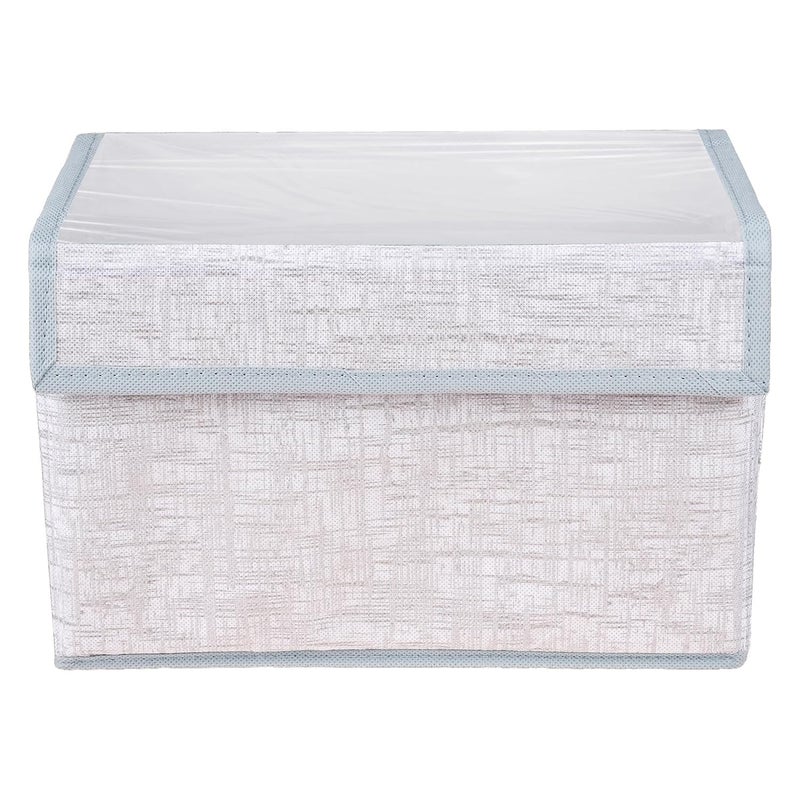 Kuber Industries Kuber Industries Drawer Storage Box Clothes Drawer Organizer with Handle Transparent Lid with Velcro Wardrobe Organizer for Books Dhakkan Storage Box Jute Printed Small Pack of 3 Gray  - Image 2