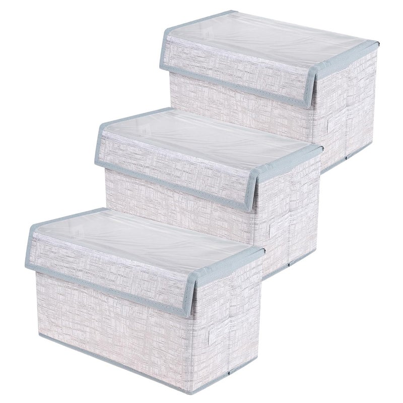 Kuber Industries Kuber Industries Drawer Storage Box Clothes Drawer Organizer with Handle Transparent Lid with Velcro Wardrobe Organizer for Books Dhakkan Storage Box Jute Printed Small Pack of 3 Gray  - Image 1