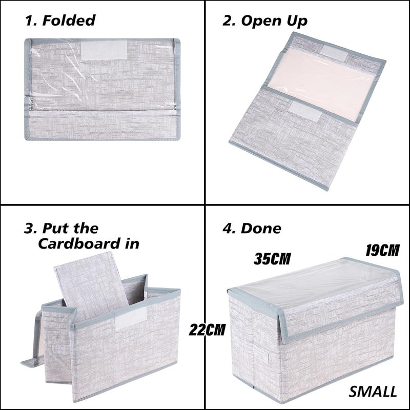 Kuber Industries Kuber Industries Drawer Storage Box Clothes Drawer Organizer with Handle Transparent Lid with Velcro Wardrobe Organizer for Books Dhakkan Storage Box Jute Printed Small Pack of 3 Gray  - Image 4