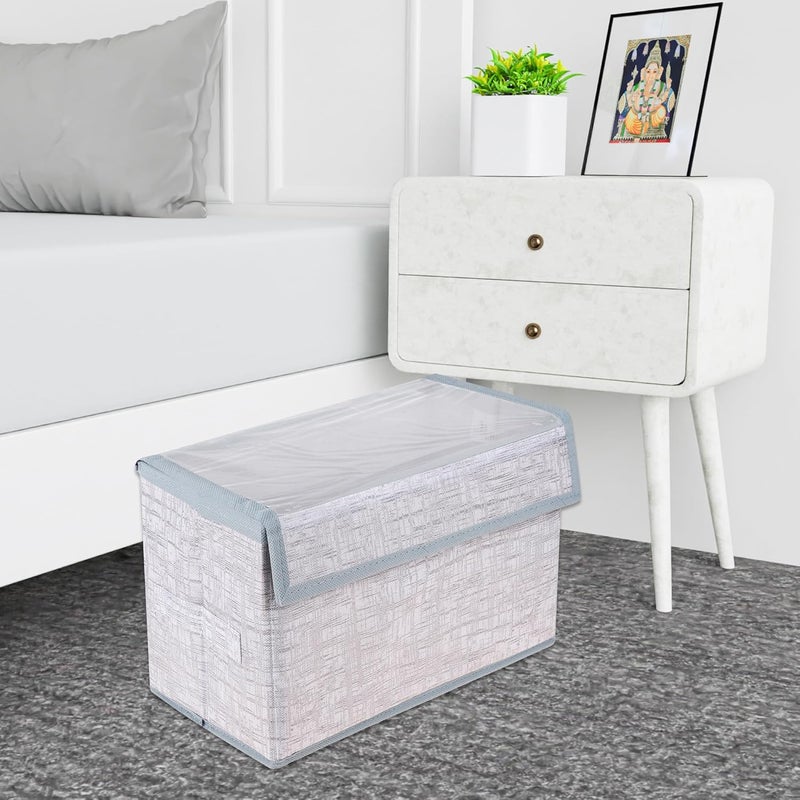 Kuber Industries Kuber Industries Drawer Storage Box Clothes Drawer Organizer with Handle Transparent Lid with Velcro Wardrobe Organizer for Books Dhakkan Storage Box Jute Printed Small Pack of 3 Gray  - Image 5