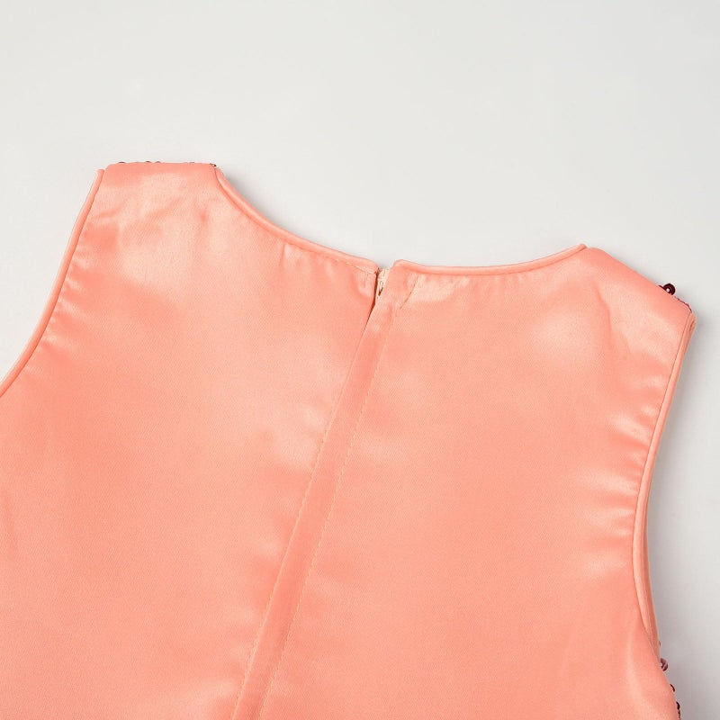 Uhnice Little Girl's Sequin Sleeveless Mesh Rainbow Dress for Wedding Party (Peach, 5-6/130) - Image 5