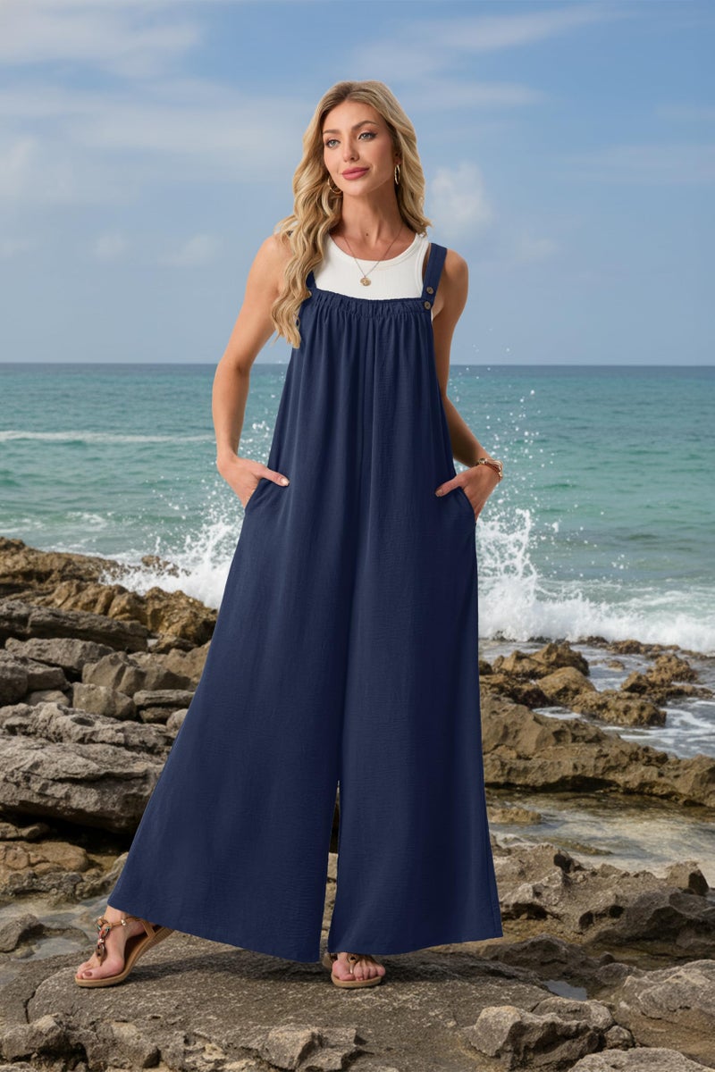 Lepunuo Womens Casual Jumpsuits Summer Boho Wide Leg Rompers Sleeveless Overalls Summer Outfits with Pockets - Image 3