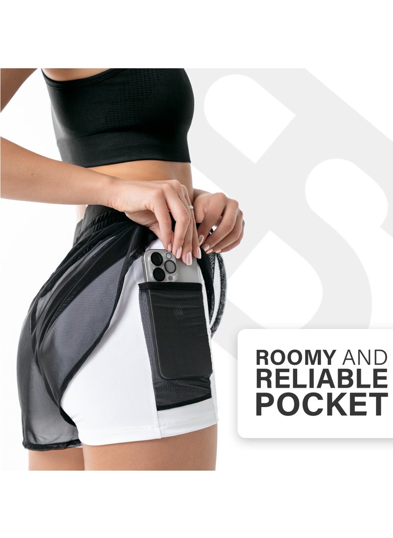 Bernessi 2 in 1 Sports Shorts for Women with High Waisted, Gym Athletic Double Shorts for Women with Pocket Sizes XS S M, Biker Shorts Casual Running Workout Biker Tennis  - Image 4