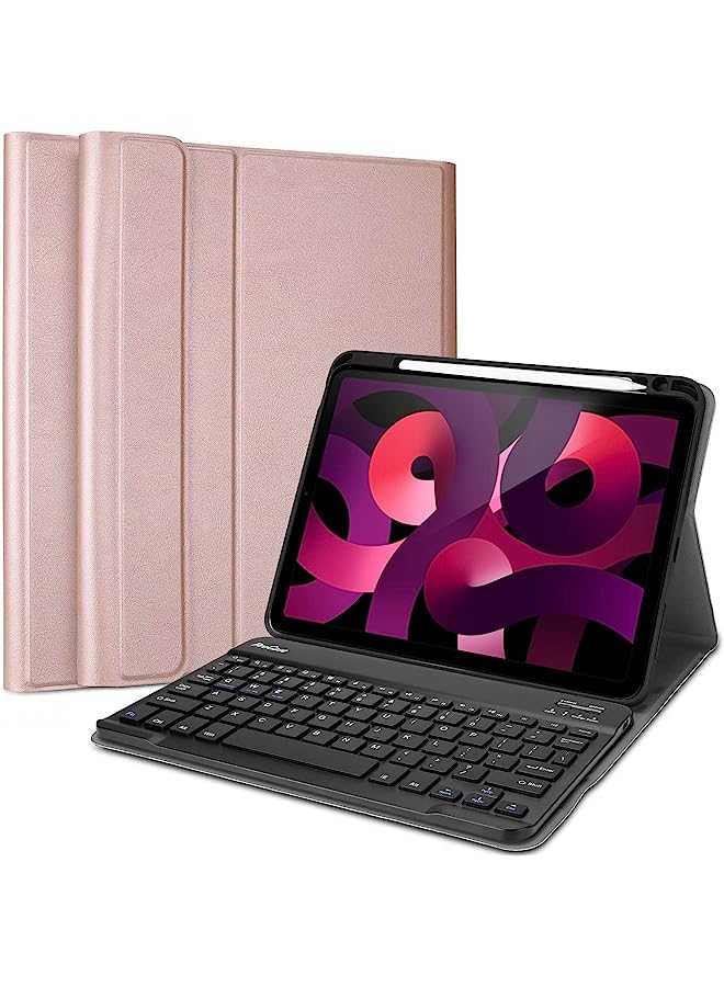 Procases Keyboard Case For Ipad Air 5/4, Ipad 10.9 Inch 2022 2020 Case With Magnetically Detachable Wireless Keyboard For Ipad 10.9" Air 5Th 4Th Generation -Rosegold - Image 1