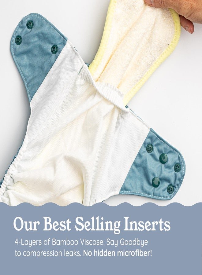 Kinder Cloth Diapers Reusable Baby Diapers Pocket Style Athletic Wicking Jersey, Bamboo Viscose Inserts, Wet Bag, Newborn to Potty Training 7-60lbs, One Size (Coastal Calm, 10 Pack, with Inserts) - Image 4