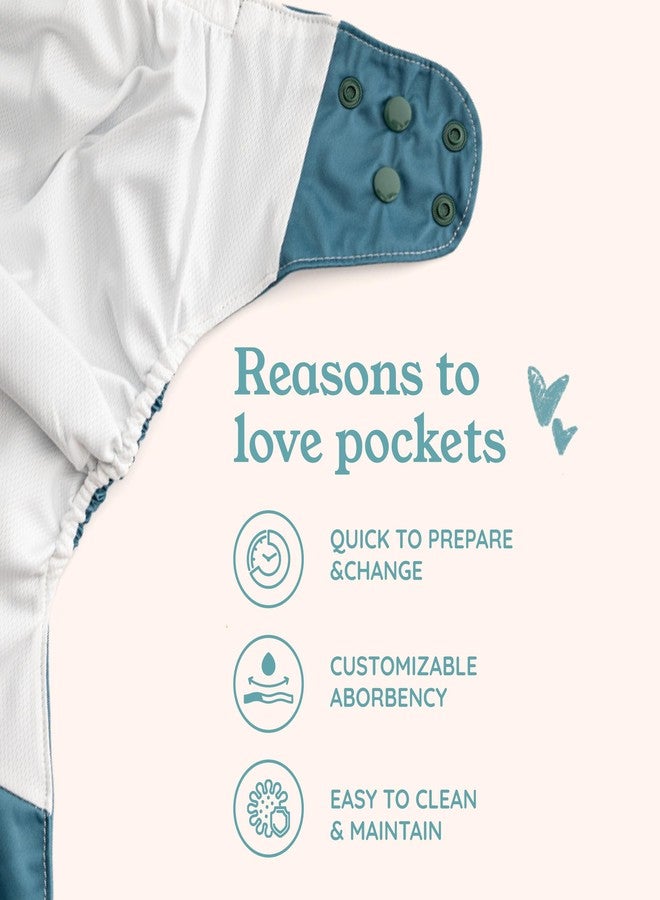 Kinder Cloth Diapers Reusable Baby Diapers Pocket Style Athletic Wicking Jersey, Bamboo Viscose Inserts, Wet Bag, Newborn to Potty Training 7-60lbs, One Size (Coastal Calm, 10 Pack, with Inserts) - Image 1