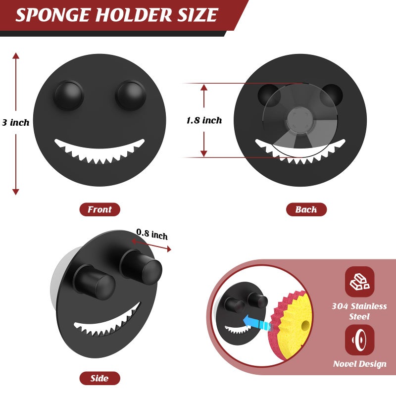 Kontoyo Sponge Holder for Kitchen Sink,Sink Caddy Organizer with Suction Cup Installation for Kitchen/Bathroom, Self Draining,Sponge Caddy for Holding Smiley Sponges-Black - Image 2