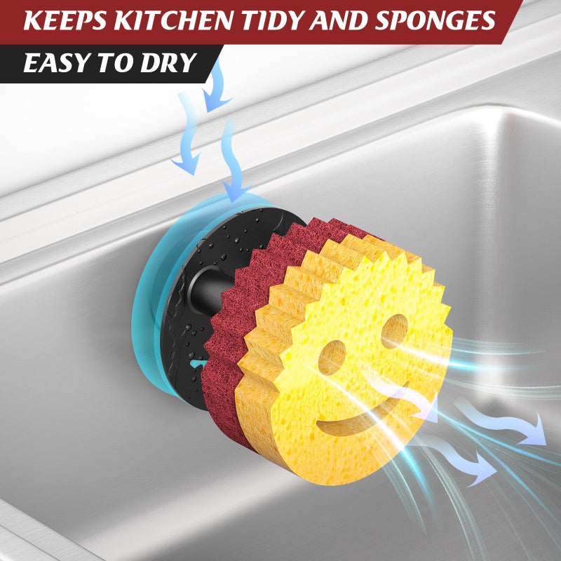 Kontoyo Sponge Holder for Kitchen Sink,Sink Caddy Organizer with Suction Cup Installation for Kitchen/Bathroom, Self Draining,Sponge Caddy for Holding Smiley Sponges-Black - Image 4