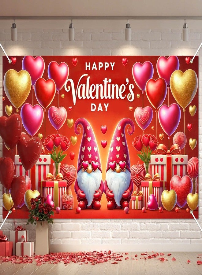 BlissYard Valentines Day Backdrop Happy Valentine's Day Banner Party Decorations Love Heart Romantic Gnomes Happy Valentines Day Banner 71 * 43 inch Photo Booth Props 14 February Party Decor - Image 1