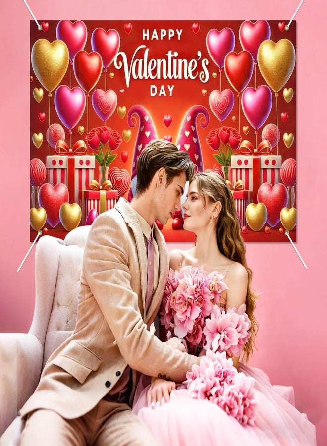BlissYard Valentines Day Backdrop Happy Valentine's Day Banner Party Decorations Love Heart Romantic Gnomes Happy Valentines Day Banner 71 * 43 inch Photo Booth Props 14 February Party Decor - Image 4