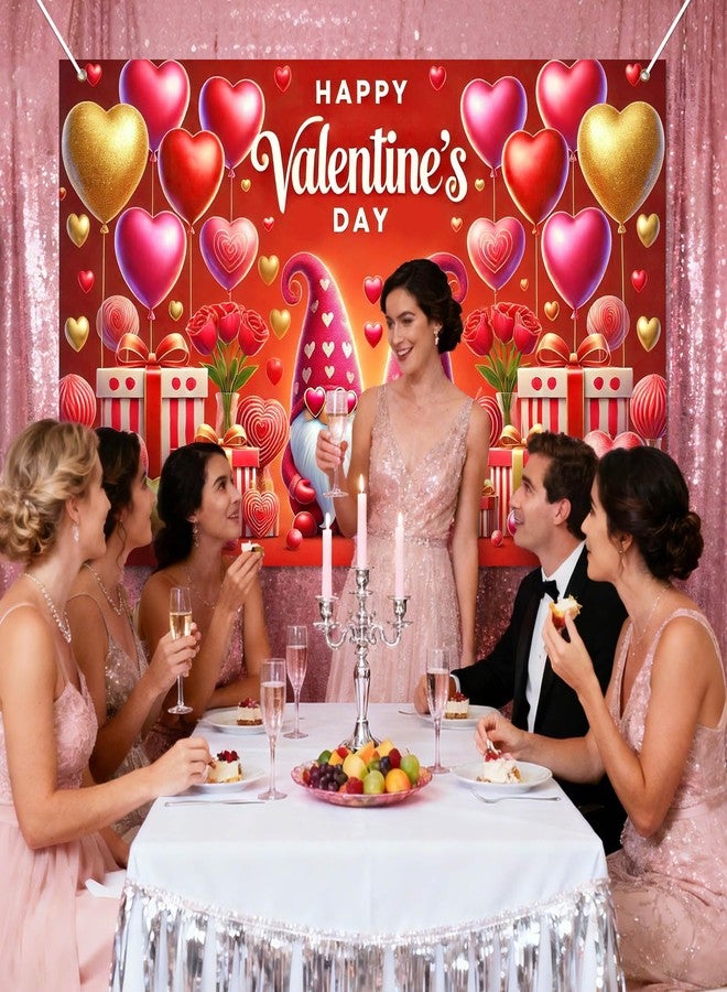 BlissYard Valentines Day Backdrop Happy Valentine's Day Banner Party Decorations Love Heart Romantic Gnomes Happy Valentines Day Banner 71 * 43 inch Photo Booth Props 14 February Party Decor - Image 5