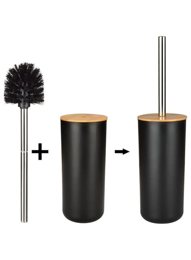 طقم 6 قطع إكسسوارات حمام مودرن مع لمسة خشبية فاخرة – شامل سلة مهملات بغطاء، فرشاة تواليت بحامل مغلق، موزع صابون سائل بآلية ضخ قوية، كوب فرش الأسنان، علبة فرش ومعجون، وصحن صابون – تصميم متين، مقاوم للماء والرطوبة، عملي وأنيق لتنظيم جميع أدوات الحمام والحفاظ على النظافة والترتيب-أسود - Image 2