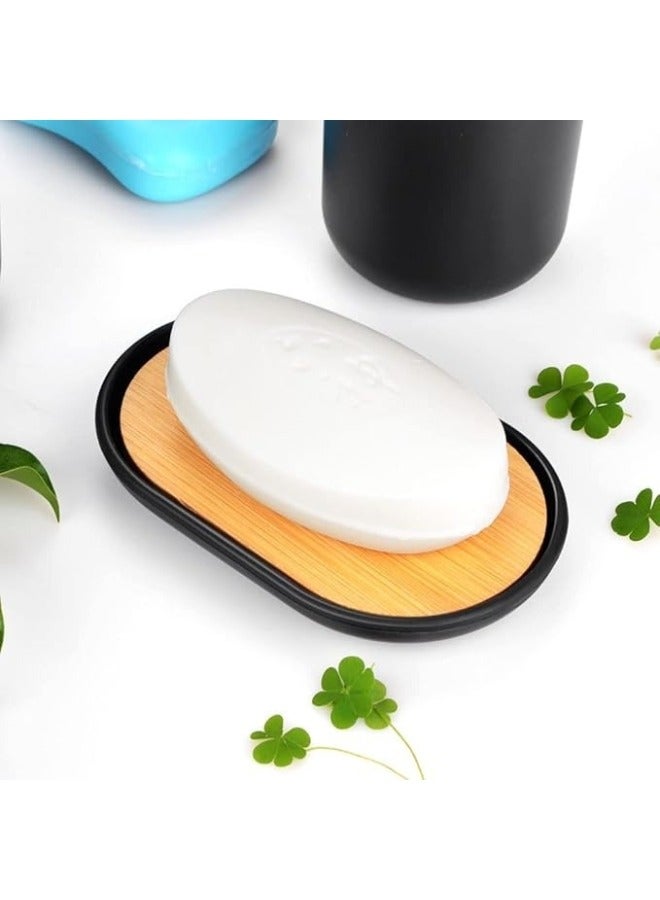 طقم 6 قطع إكسسوارات حمام مودرن مع لمسة خشبية فاخرة – شامل سلة مهملات بغطاء، فرشاة تواليت بحامل مغلق، موزع صابون سائل بآلية ضخ قوية، كوب فرش الأسنان، علبة فرش ومعجون، وصحن صابون – تصميم متين، مقاوم للماء والرطوبة، عملي وأنيق لتنظيم جميع أدوات الحمام والحفاظ على النظافة والترتيب-أسود - Image 4