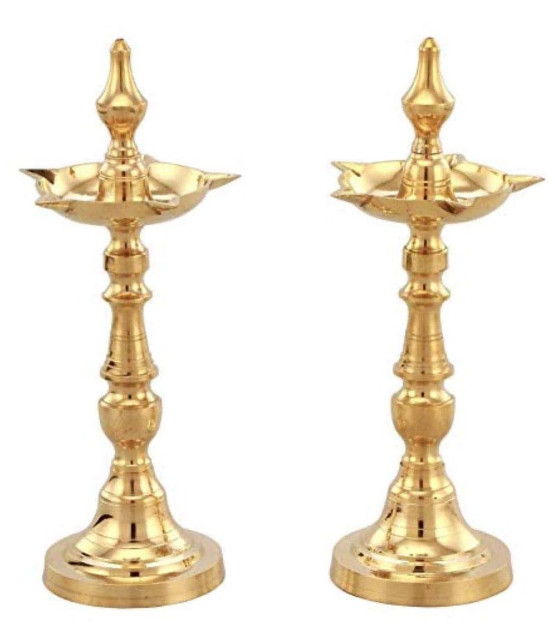 Denique Brass Traditional Kerala OilGhee Diya Deepak Lamp Long Diyas for Home Pooja Room Pancharti Panchmukhi Pital Diya Decoration Aarti Diwali Height 19 CMPack of 2 - Image 5