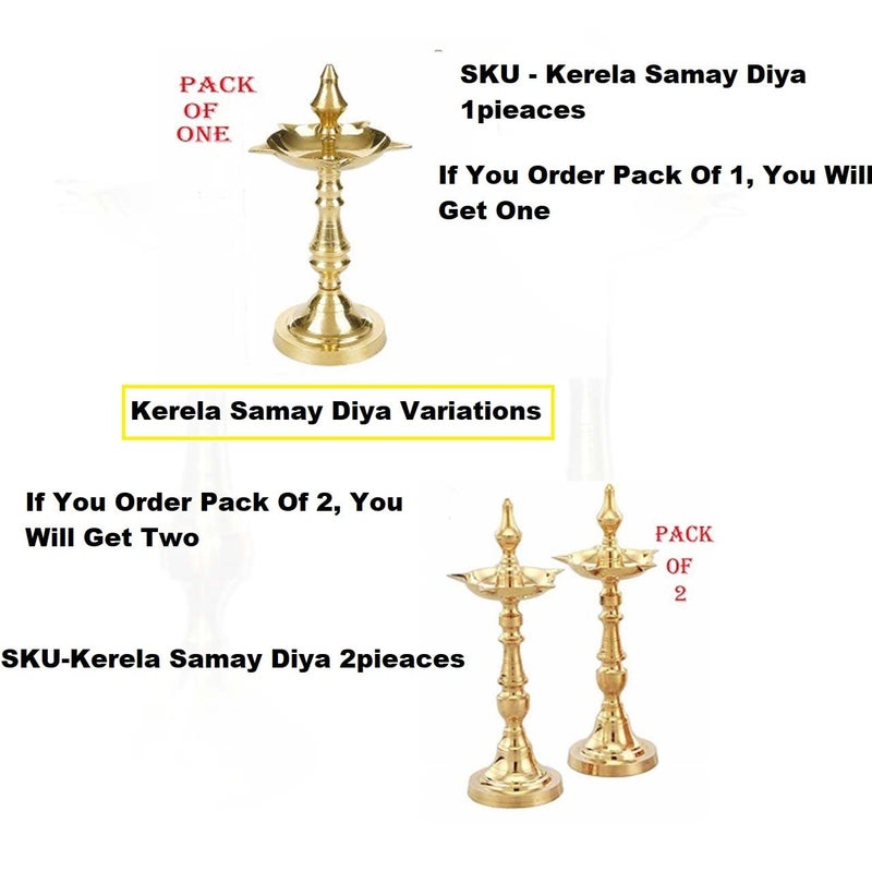 Denique Brass Traditional Kerala OilGhee Diya Deepak Lamp Long Diyas for Home Pooja Room Pancharti Panchmukhi Pital Diya Decoration Aarti Diwali Height 19 CMPack of 2 - Image 3
