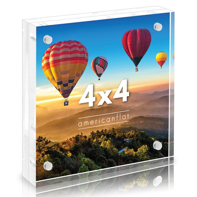 Americanflat Americanflat 4x4 Acrylic Picture Frame  Double Sided Frames with Magnetic Corners  Transparent Acrylic Frames for Desk or Tabletop Display  4x4 Picture Frame with Microfiber Cloth Included 