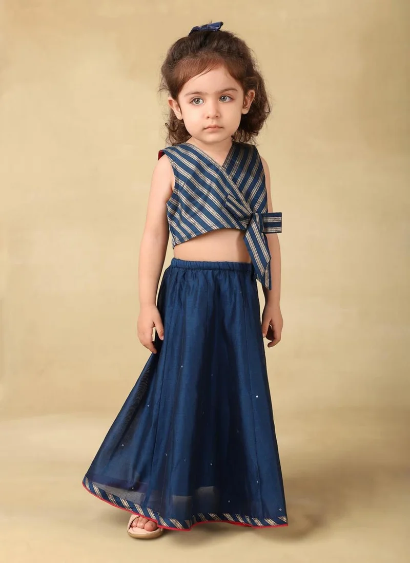 Fabindia Navy Cotton Silk Blend Woven 2Pc Lehenga Set