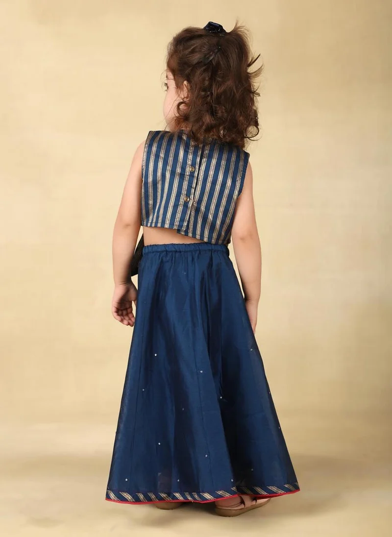 Fabindia Navy Cotton Silk Blend Woven 2Pc Lehenga Set
