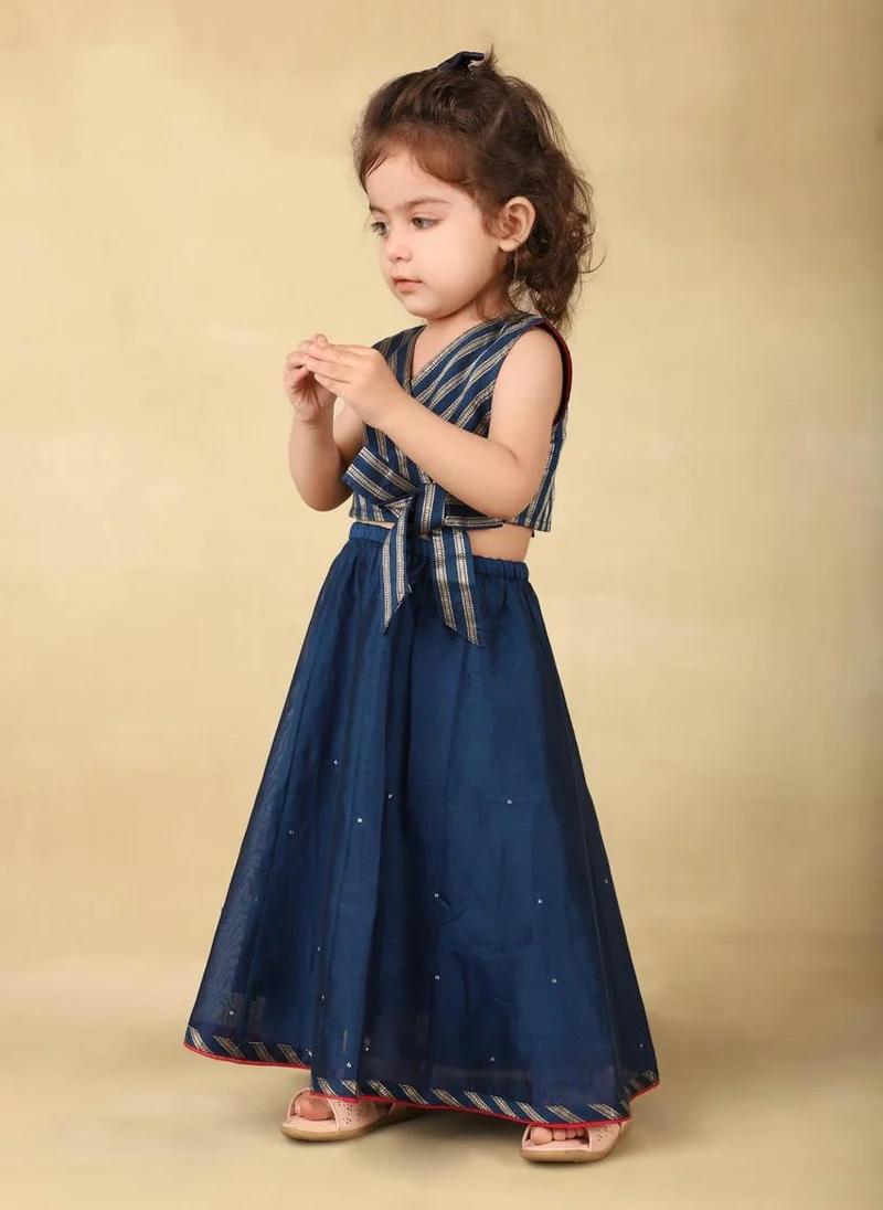 Fabindia Navy Cotton Silk Blend Woven 2Pc Lehenga Set