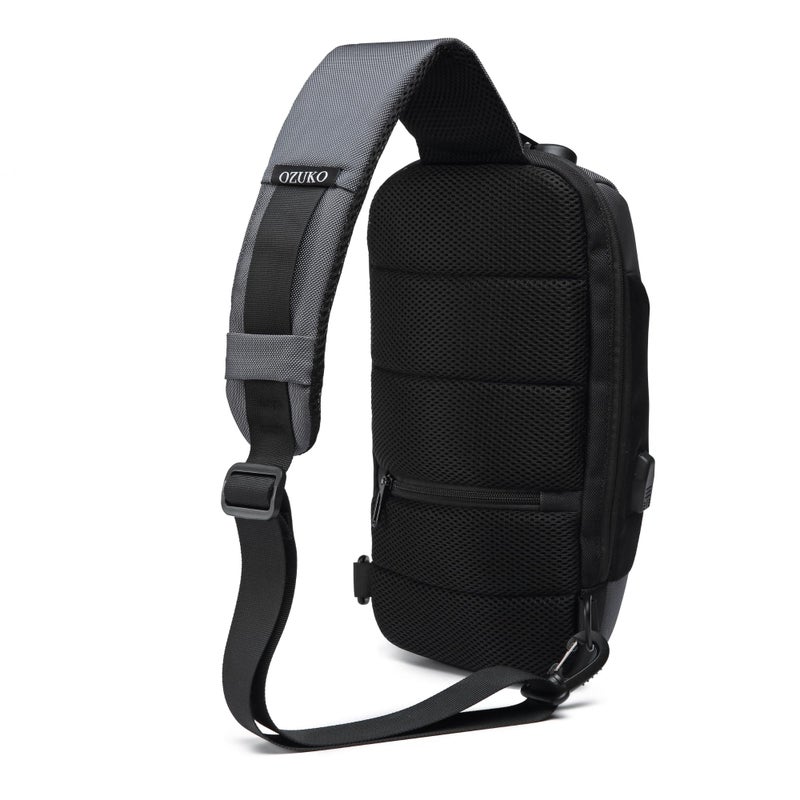 OZUKO حقيبة ظهر كتف مضادة للسرقة للرجال مع منفذ USB وتفاصيل عاكسة، حقيبة حمل يومية، متوسطة، رمادية، 9223 - Image 4