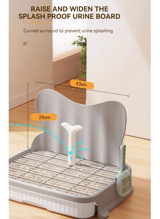 أيكين مرحاض تدريب الكلاب على استخدام المرحاض مع عمود قسطرة بولية ولوح رش البول، حامل وسادة تبول الكلاب مع شبكة، صندوق قمامة كبير للكلاب، حامل وسادة تبول الجراء، فوضى أقل، مرحاض الكلاب الداخلي والخارجي للشرفة باللون الأزرق - Image 4