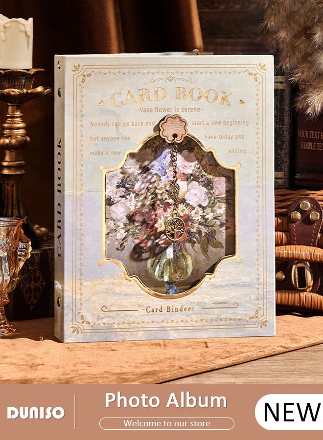 DUNISO A5 Photocard Binder Album, 3d Hollow-Out Vintage Adjustable 6-Ring Albums,Photocard Collect Book, Refillable Photo Card Collectible Book 6 Rings 4-Pocket Card Protector - Image 1