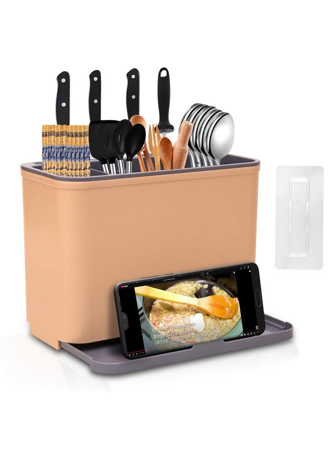 BAREPEPE Self Adhesive Plastic Wall Mounted Kitchen Cutlery Holder,Spoon Holder,Chopstick Holder Organizer Stand (Beige & Grey) - Image 1