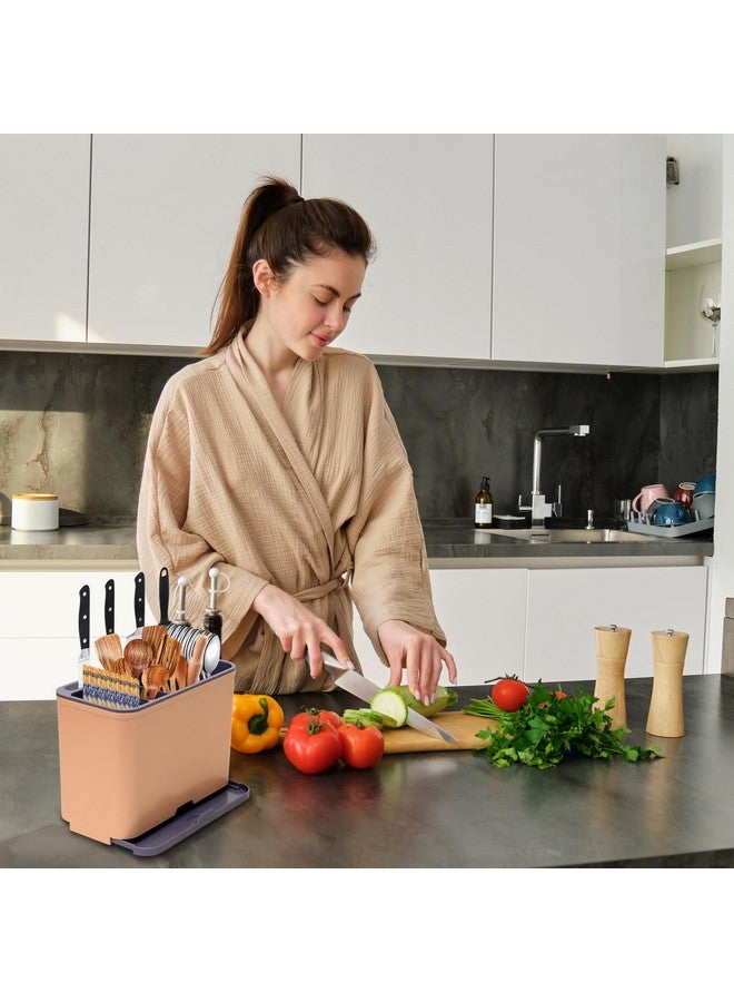 BAREPEPE Self Adhesive Plastic Wall Mounted Kitchen Cutlery Holder,Spoon Holder,Chopstick Holder Organizer Stand (Beige & Grey) - Image 4