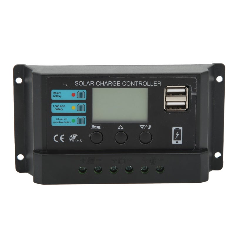 Solar Charge Controller 12V 24V Adaptive with 5V 3A USB Output - LCD Display Industrial-Grade Chip for Lithium Battery Home Commercial Use - Image 1