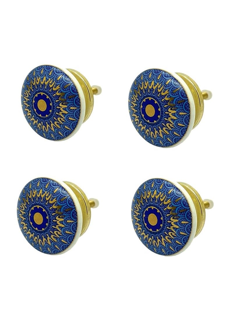 SHWETAIL SHWETAIL Ceramic Knobs Drawer Pulls for Cabinets and Cupboards 38mm Gold Multicolour Pack of 4 knobs Blue Mandala 