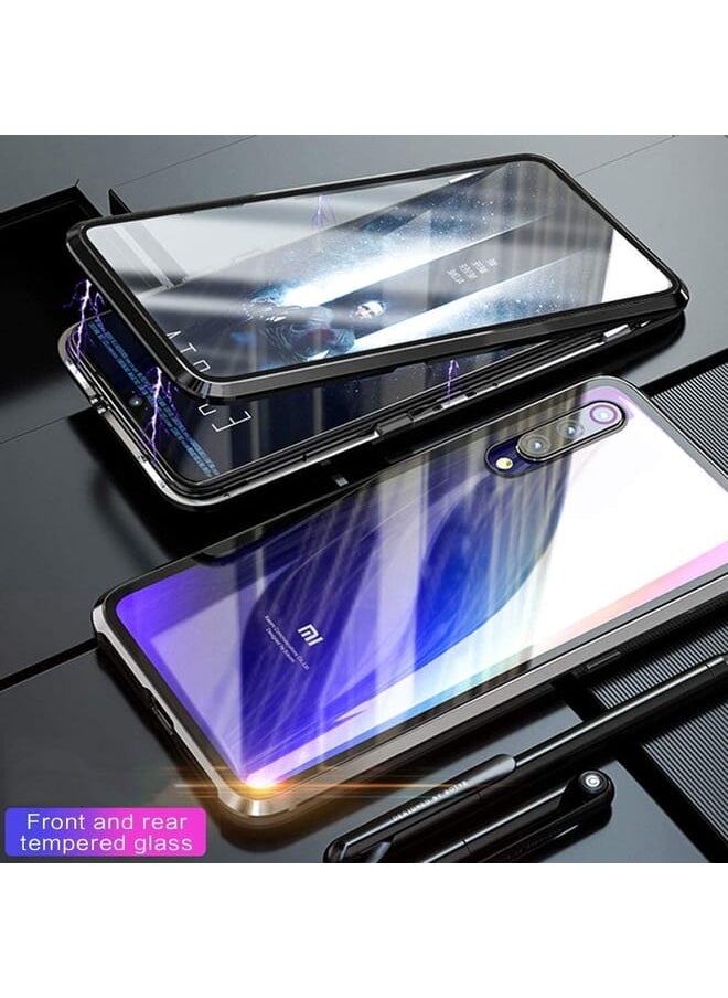 NuSense Double Dual Side Tempered Glass Full Screen Magnetic Metal Frame Aluminium Bumper Case Cover Xiaomi Mi 9T  (Black)  - Image 2