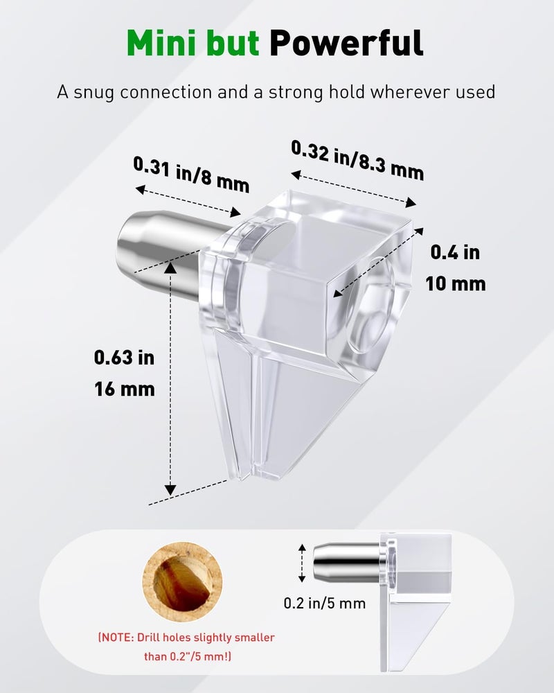 Vibit 100 Pcs Shelf Support Pegs, 5mm Cabinet Shelf Pins, Clear Plastic Cabinet Shelf Pegs Shelf Brackets, Support Pegs for Shelves, Shelf Holders for Kitchen Cabinet Bookcase Cupboard Wood Furniture - Image 2