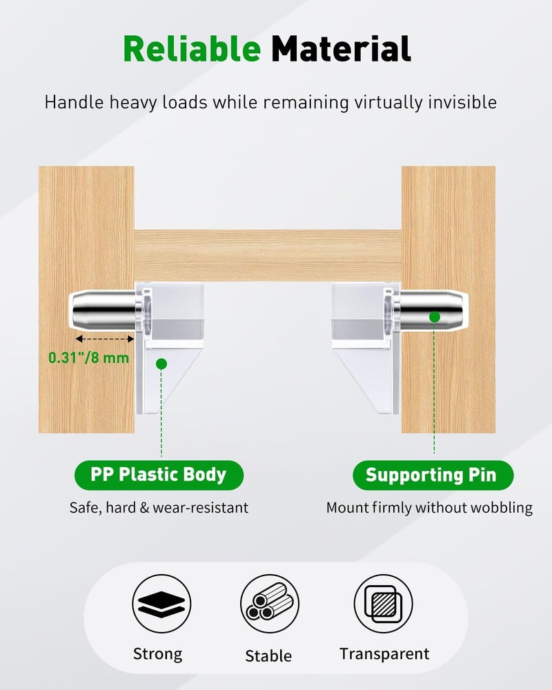 Vibit 100 Pcs Shelf Support Pegs, 5mm Cabinet Shelf Pins, Clear Plastic Cabinet Shelf Pegs Shelf Brackets, Support Pegs for Shelves, Shelf Holders for Kitchen Cabinet Bookcase Cupboard Wood Furniture - Image 3