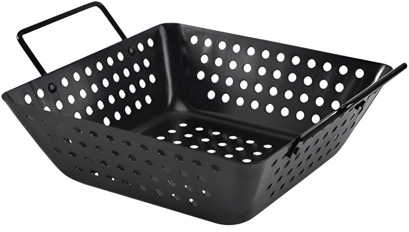 SHREESAMP SHREESAMP BBQ Tray Square Heavy Duty Carbon Steel, Nonstick BBQ Grilling Wok, Topper Barbecue Non-Stick Grill Basket Oil Drain Tray Holes For Grilling Meat, Vegetables, Seafood & Outdoor Cooking  - Image 1