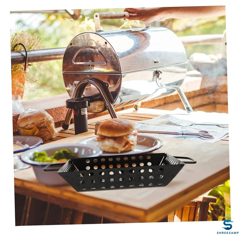 SHREESAMP SHREESAMP BBQ Tray Square Heavy Duty Carbon Steel, Nonstick BBQ Grilling Wok, Topper Barbecue Non-Stick Grill Basket Oil Drain Tray Holes For Grilling Meat, Vegetables, Seafood & Outdoor Cooking  - Image 5