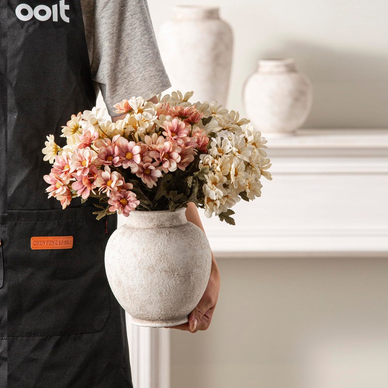 ooit Ceramic Flower Vase, 6.7 Inch White Rustic Farmhouse Decorative Vase Pottery Pampas Grass Vases for Home Decor Table Living Room Entryway Mantel Bookshelf Bedroom Bathroom Kitchen - Rustic White - Image 3